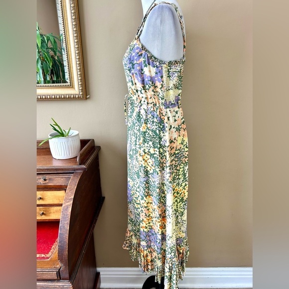 Evereve Rails Adalyn Midi Dress in Gardenia Floral Print Green Yellow Ruffle S - Picture 6 of 16